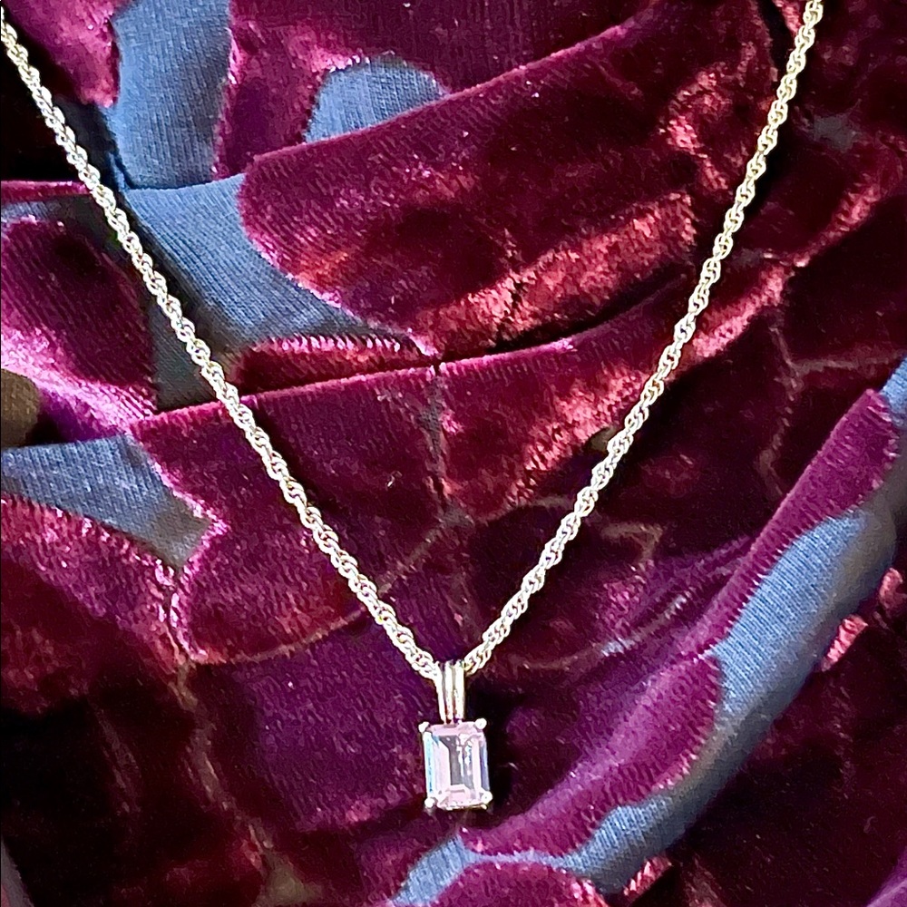 Light Amethyst Emerald-Cut Solitaire Pendant Neck… - image 2